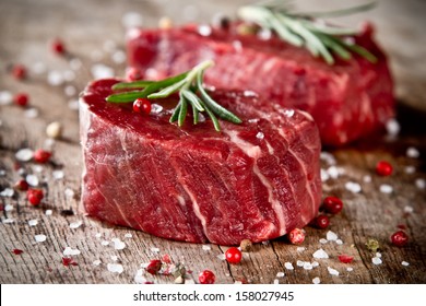 Fresh Raw Beef Steak On Wood