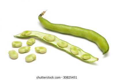 Fresh Raw Broad Beans Isolated On White