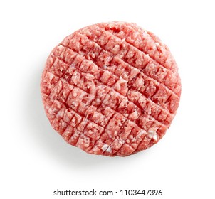 Fresh Raw Burger Meat Isolated On White Background, Top View