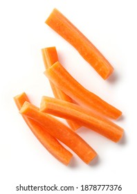 Fresh Raw Carrot Sticks Isolated On White Background, Top View