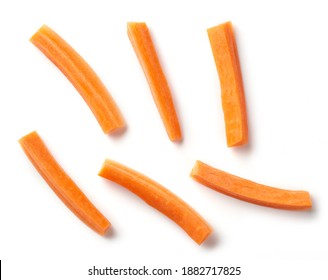 Fresh Raw Carrot Sticks Isolated On White Background, Top View