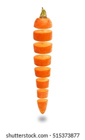 Fresh Raw Carrots Cut Into Equal Slices Isolated On White Background