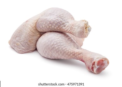 Fresh Raw Chicken Leg Quarters On White Background