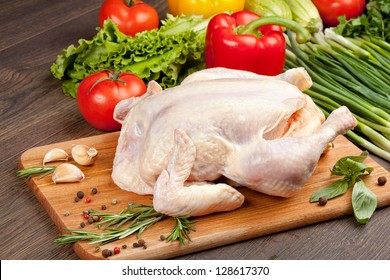 Fresh Raw Chicken And Vegetables Prepared For Cooking