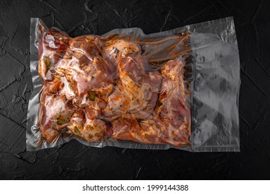 Fresh, raw and chilled, vacuum packed cut lamb or rabbit marinated in sauce and spices, ready to cook.