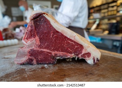 Fresh Raw Cut Of Beef On A Butcher Block