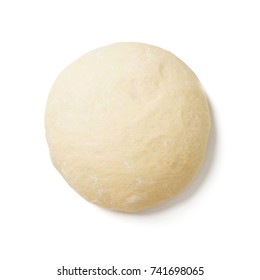 Fresh Raw Dough Ball Isolated On White Background, Top View.