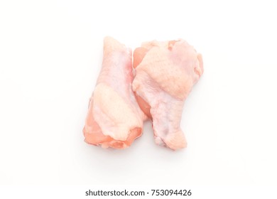 Fresh Raw Drumstick Of Chicken Wing Isolated On White Background