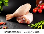 Fresh and raw meat. Raw chicken thighs white  ready to cook. Background black blackboard