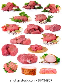 Fresh Raw Meat Collection Isolated On White