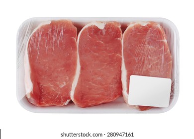 Fresh Raw Meat In Package, Isolated On White Background