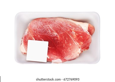 Fresh Raw Meat In Package, Isolated On White Background