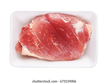 Fresh Raw Meat In Package, Isolated On White Background