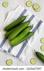 Fresh Raw Organic Green Cucumbers, Overhead View. Flat Lay,  From Above, Top View.