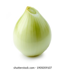 fresh raw peeled onion isolated on white background