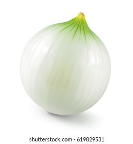 Fresh raw peeled onion isolated on white background. With clipping path.