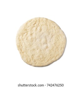 Fresh Raw Pizza Dough Isolated On White Background, Top View.