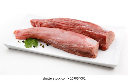 Fresh Raw Pork Loin On White Background