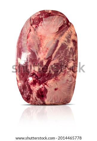 Fresh raw shoulder clod beef in vacuum-Packed meat cut set, on white background. Paleta.