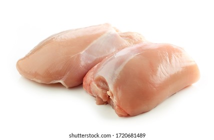 fresh raw skinless boneless chicken ham meat isolated on white background