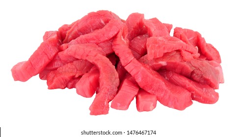 Fresh Raw Stir Fry Beef Strips Isolated On A White Background