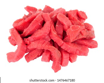 Fresh Raw Stir Fry Beef Strips Isolated On A White Background