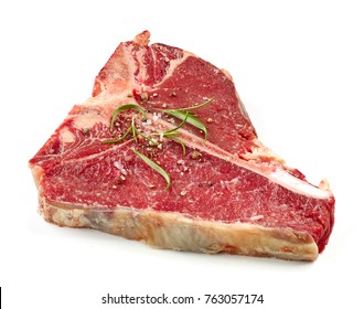 Fresh Raw T Bone Steak Isolated On White Background