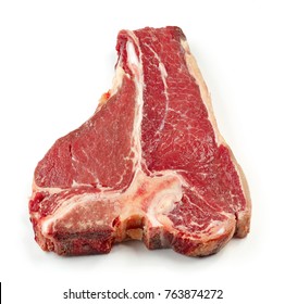 Fresh Raw T Bone Steak Isolated On White Background