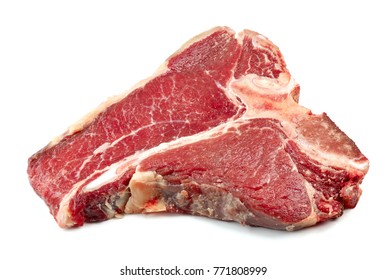 Fresh Raw T Bone Steak Isolated On White Background