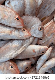 Fresh Raw Threadfin Bream Fish At Local Seafood Market Stall