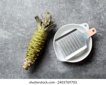Fresh raw wasabi and grater