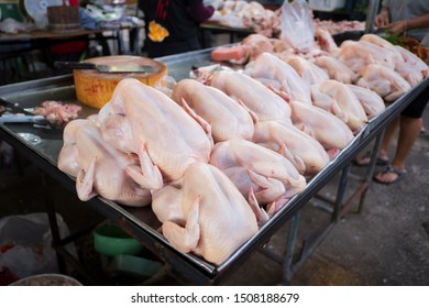 Fresh Raw Whole Chicken For Sale In Local Market In Thailand.