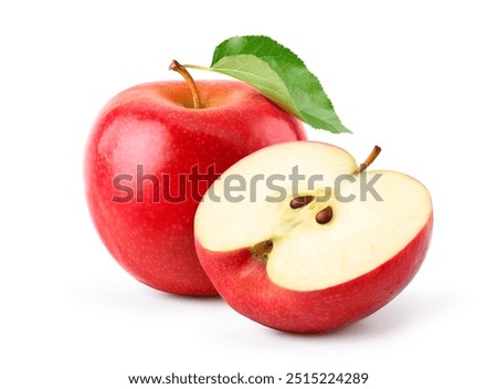 Fresh red Apple with cut in half isolated on white background. Clipping path.
