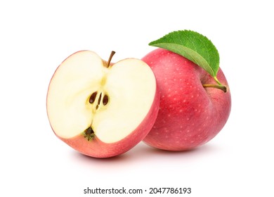 Fresh red Apple fruit with cut in half isolated on white background. - Shutterstock ID 2047786193