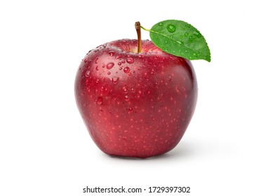 Fresh red Apple fruit with green leaf and water droplets isolated on white background with clipping path. - Powered by Shutterstock