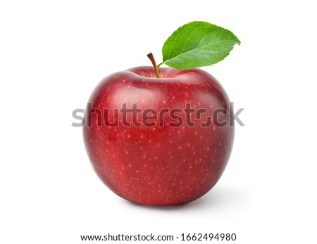 Fresh red Apple fruit with green leaf isolated on white background with clipping path.