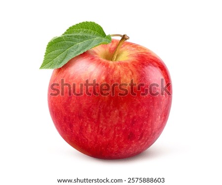 Fresh red Apple with green leaf isolated on white background. Clipping path.