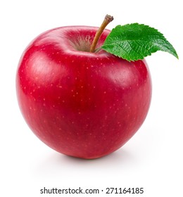 Fresh Red Apple With Leaf Isolated On White.