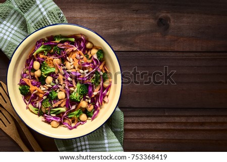 Red Cabbage, Chickpea, Carrot and Broccoli Salad