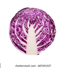 Fresh  red cabbage isolated on white background. Half part top view.
