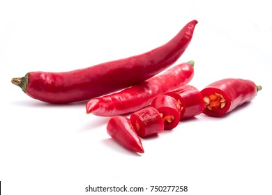 Fresh Red Chili Papper On White Background.