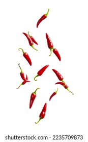 Fresh red chilli peppers floating in the air. food levitation. Falling red chilli peppers isolated - Shutterstock ID 2235709873