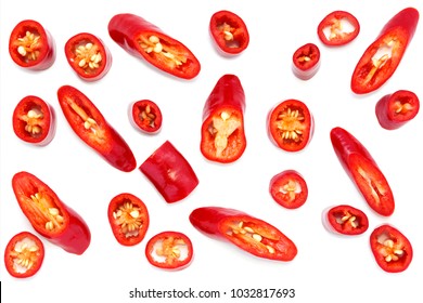 Fresh Red Chilli Slice Pattern On White Background