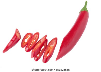 Fresh Red Chilli. The Slices Of Pepper. White Background, With Clipping Path