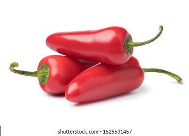 Fresh red Jalapeno peppers isolated on white background