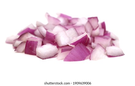 A Fresh Red Onion Chopped Dices On White