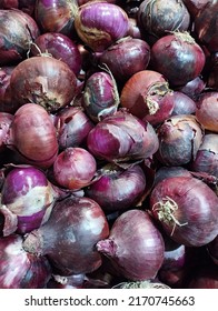 Fresh Red Onions Sold In Supermarket. Fresh Raw Food.