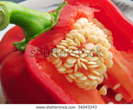 fresh red pepper whose seeds are visible