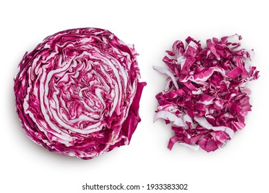 Fresh red radicchio salad chopped isolated on white background with clipping path and full depth of field. Top view. Flat lay