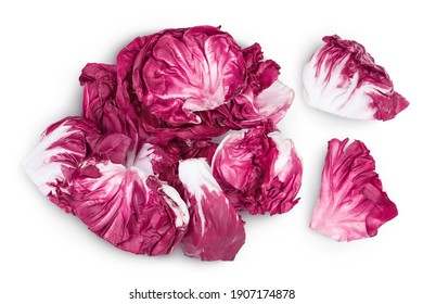 Fresh red radicchio salad leaf isolated on white background with clipping path and full depth of field, Top view. Flat lay